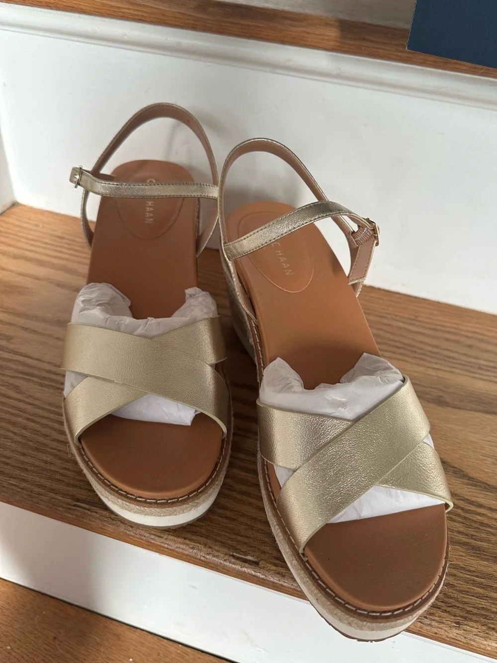 Cole Haan Soft Gold Silvee Wedge Espadrille Sandal coastal grandma wedding guest